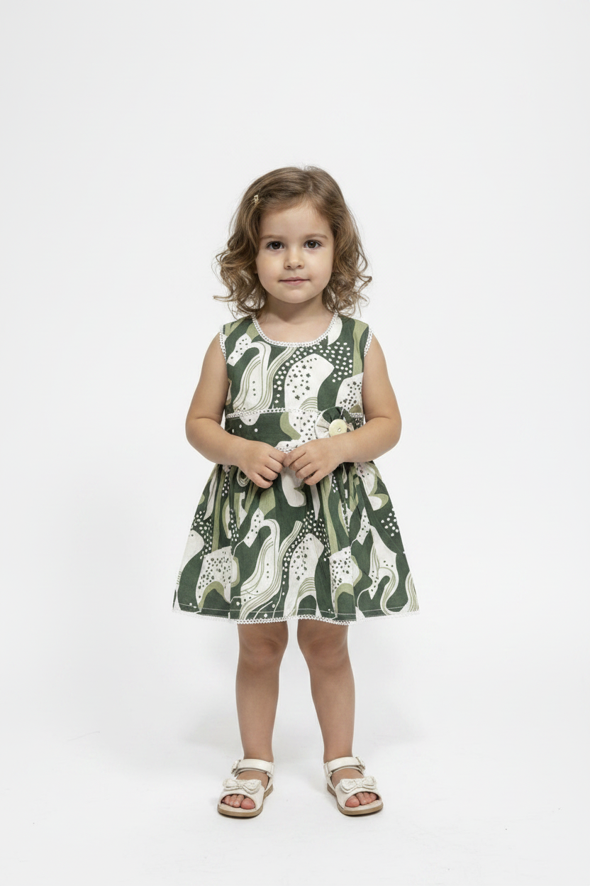Green Cotton Sleeveless Frock