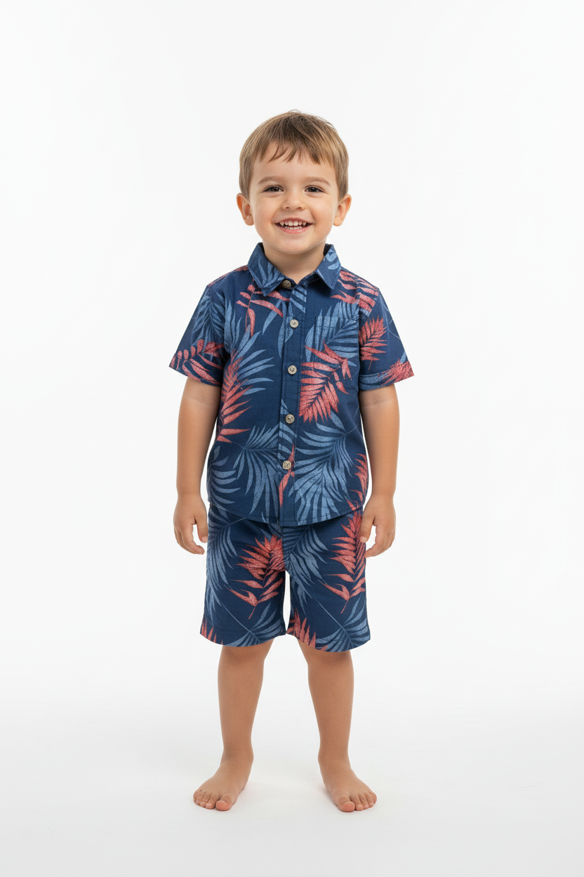 Boys Leaf Print Navy Coord Set