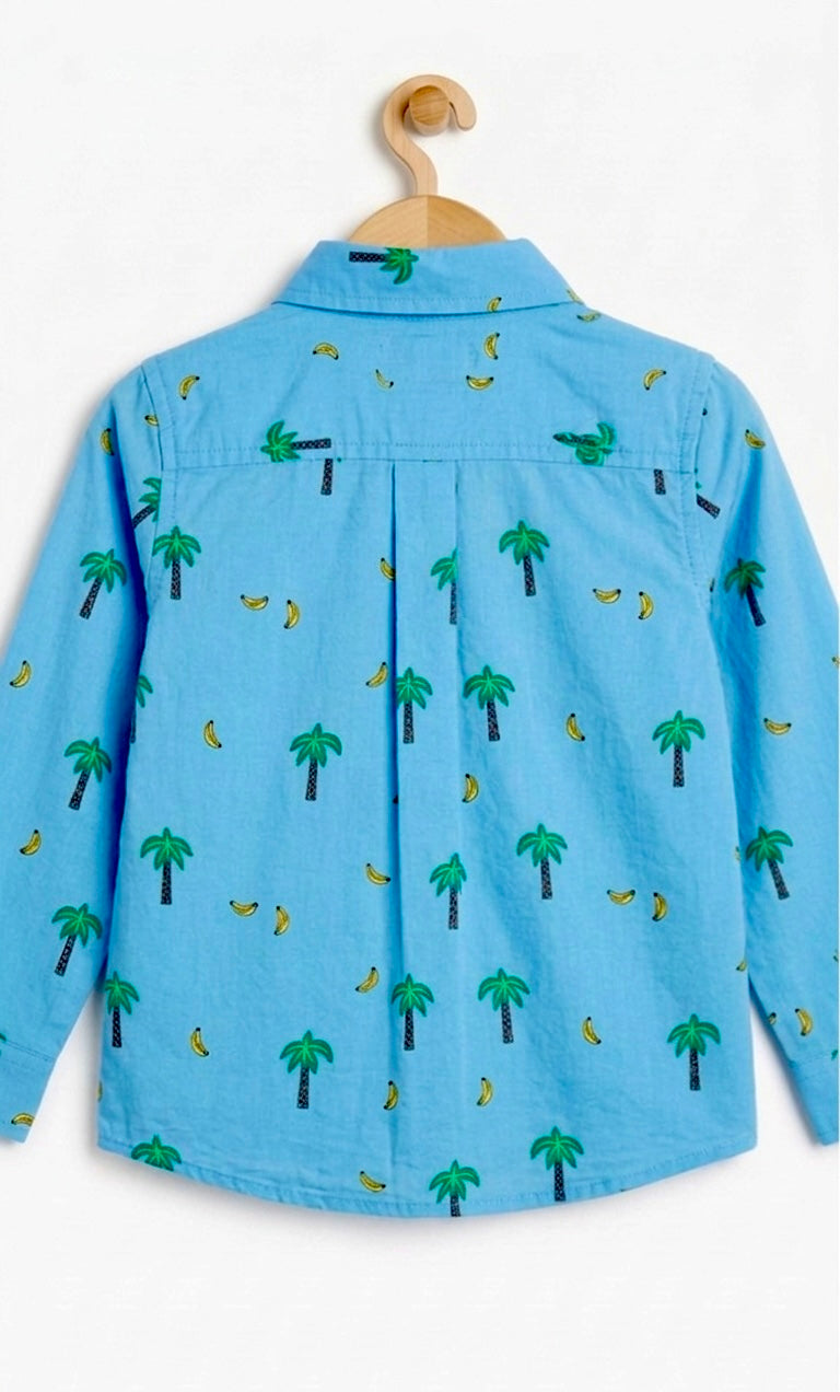 Blue Palm & Banana Print Shirt