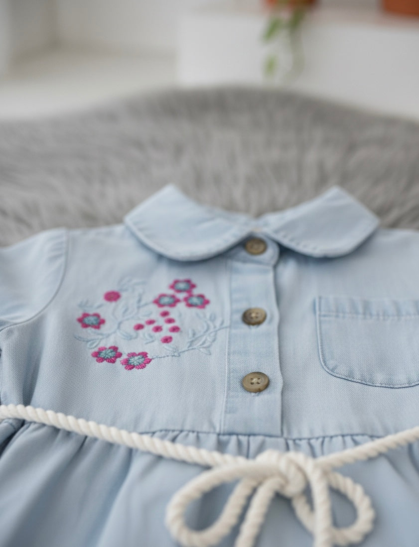 Soft Blue Denim Tiered One Piece
