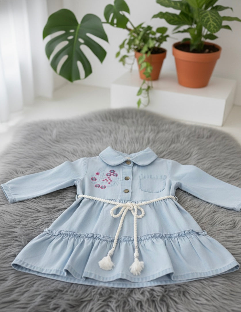 Soft Blue Denim Tiered One Piece