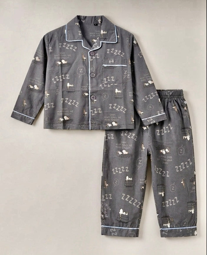 Grey Cotton Night Suit