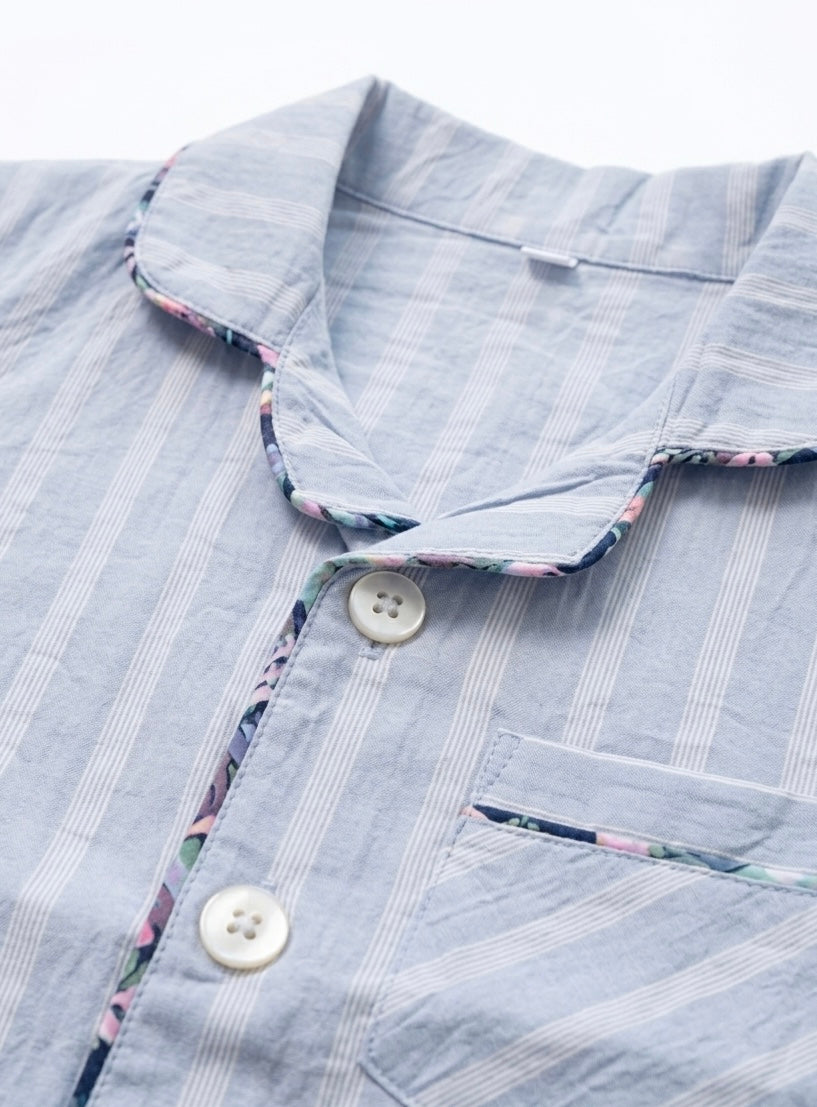 Soft Blue Striped Night Suit