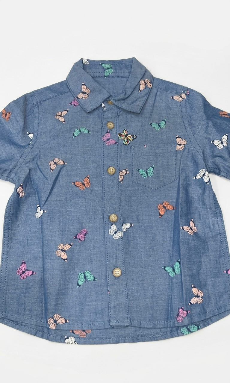 Denim Like Butterfly Print Shirt
