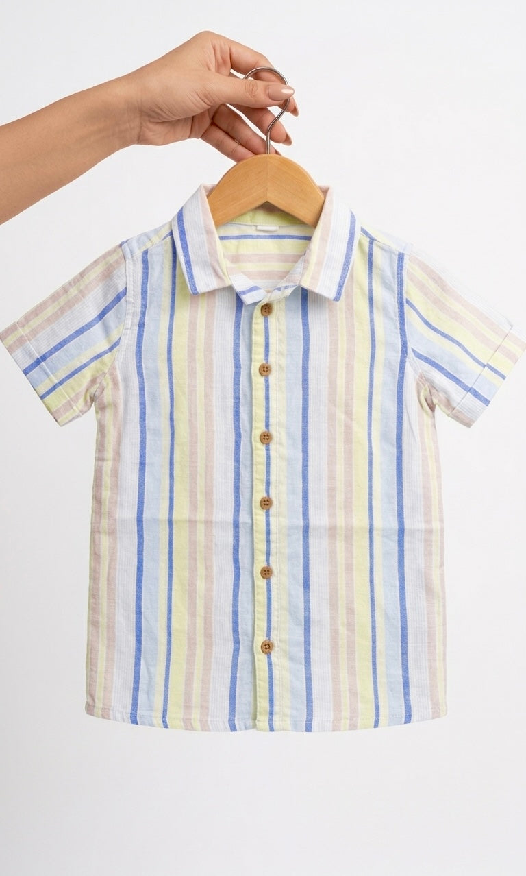 Pure Linen Striped Half Sleeve Shirt