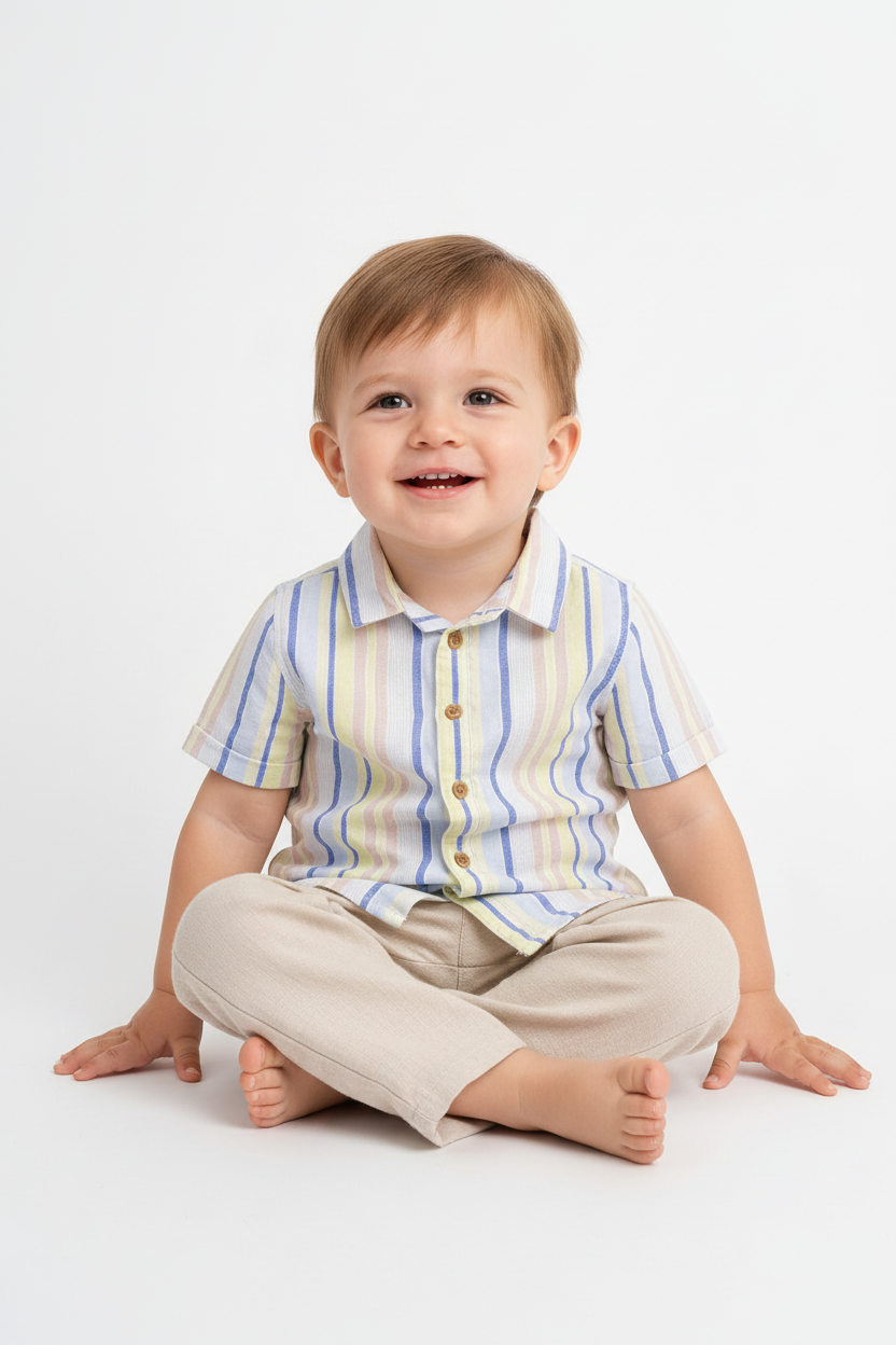 Pure Linen Striped Half Sleeve Shirt