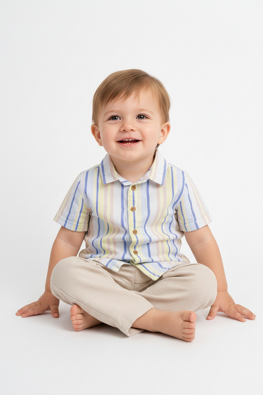 Pure Linen Striped Half Sleeve Shirt