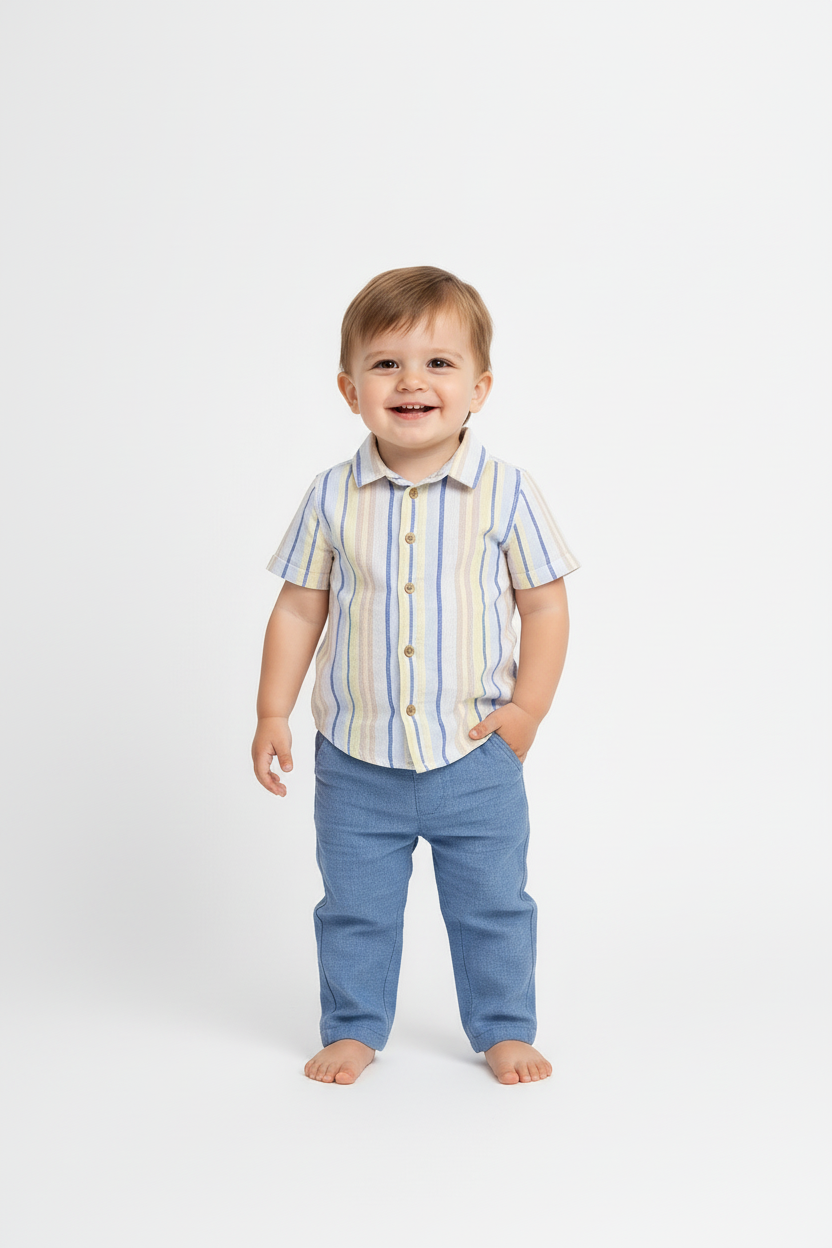Pure Linen Striped Half Sleeve Shirt