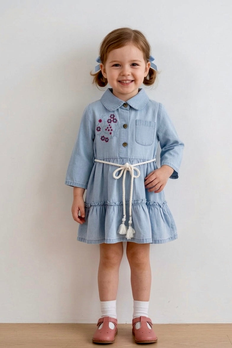 Soft Blue Denim Tiered One Piece