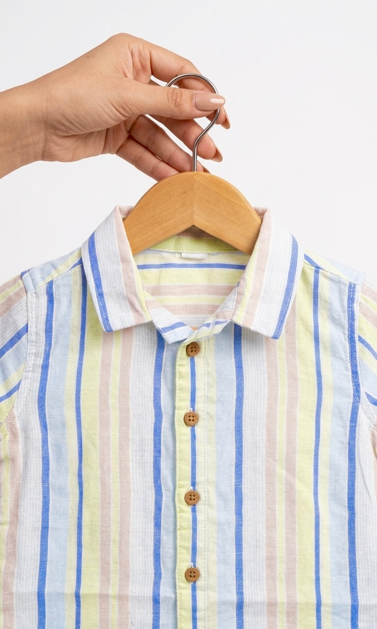 Pure Linen Striped Half Sleeve Shirt