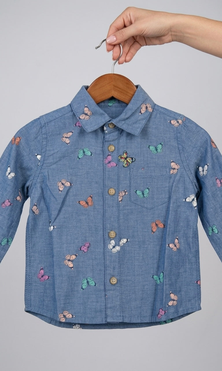 Denim Like Butterfly Print Shirt