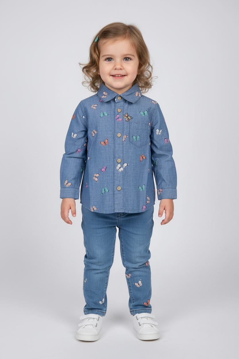 Denim Like Butterfly Print Shirt