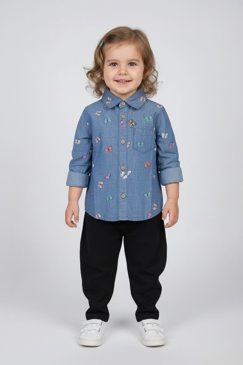 Denim Like Butterfly Print Shirt