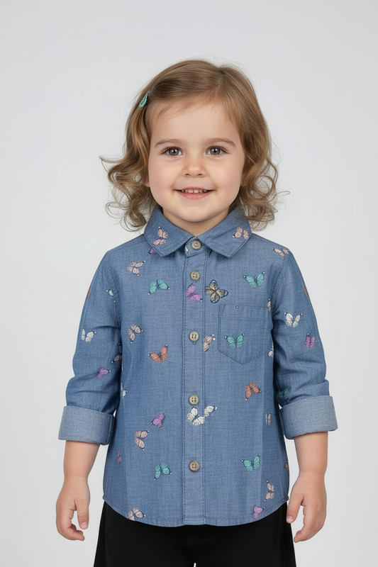 Denim Like Butterfly Print Shirt