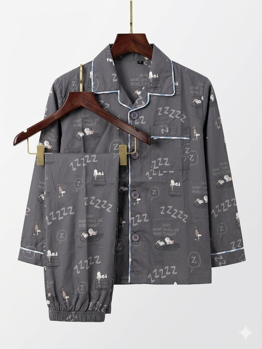 Grey Cotton Night Suit