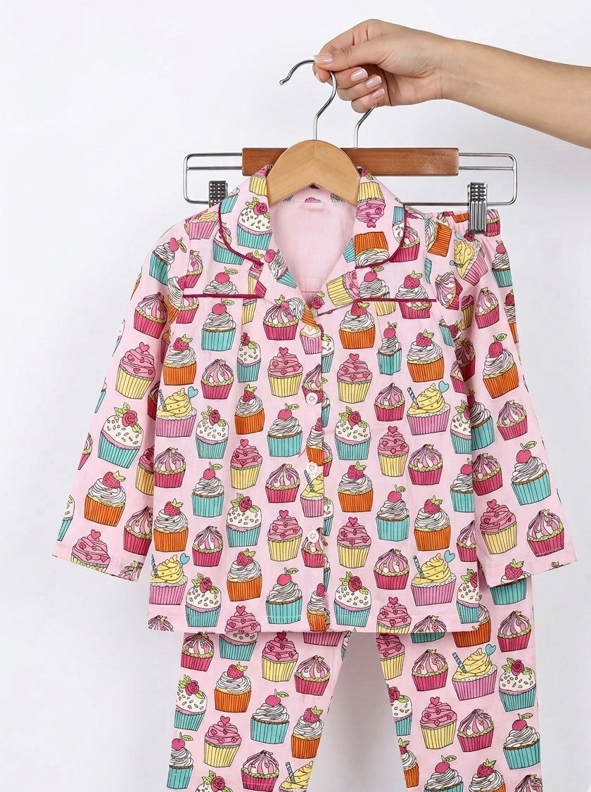 Pink Cupcake print Night Suit