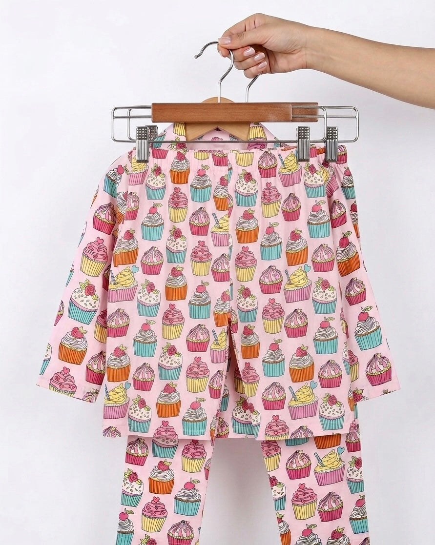 Pink Cupcake print Night Suit
