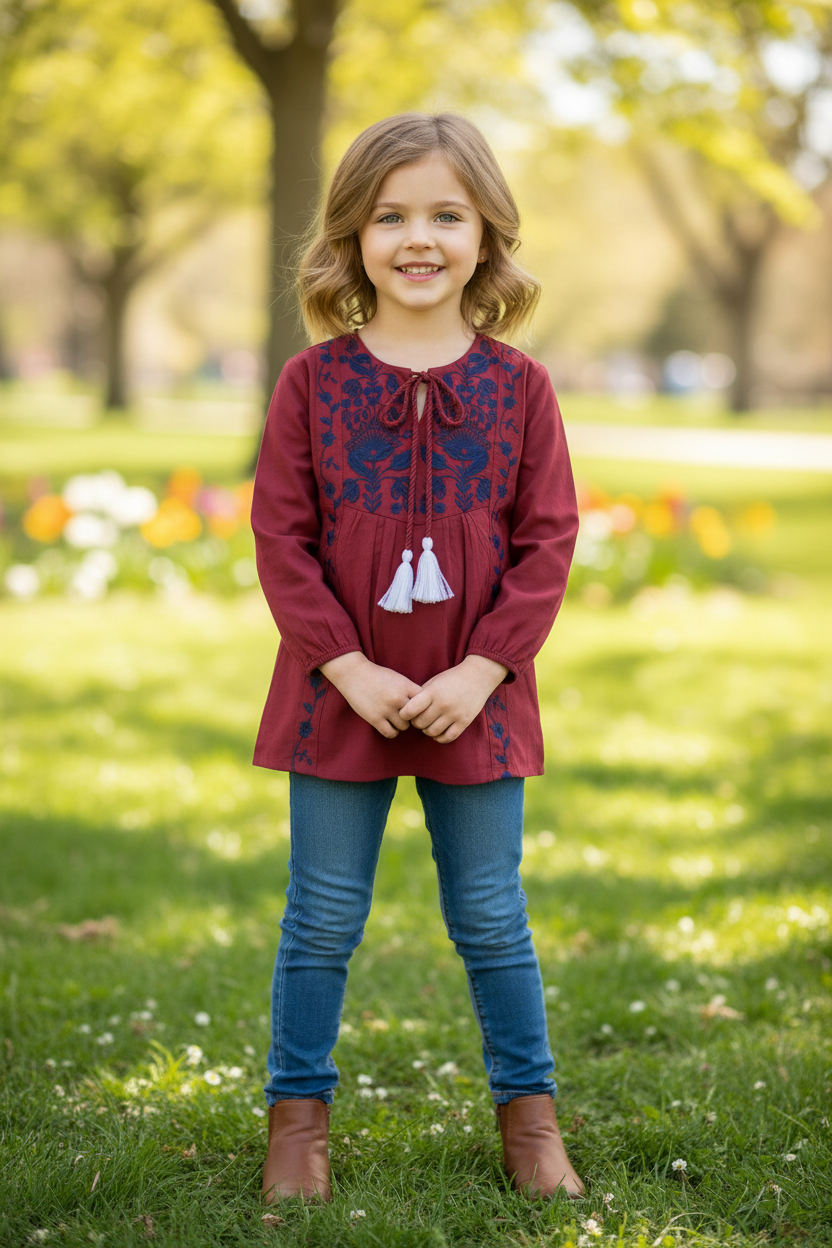 Embroidered Maroon Tunic Top