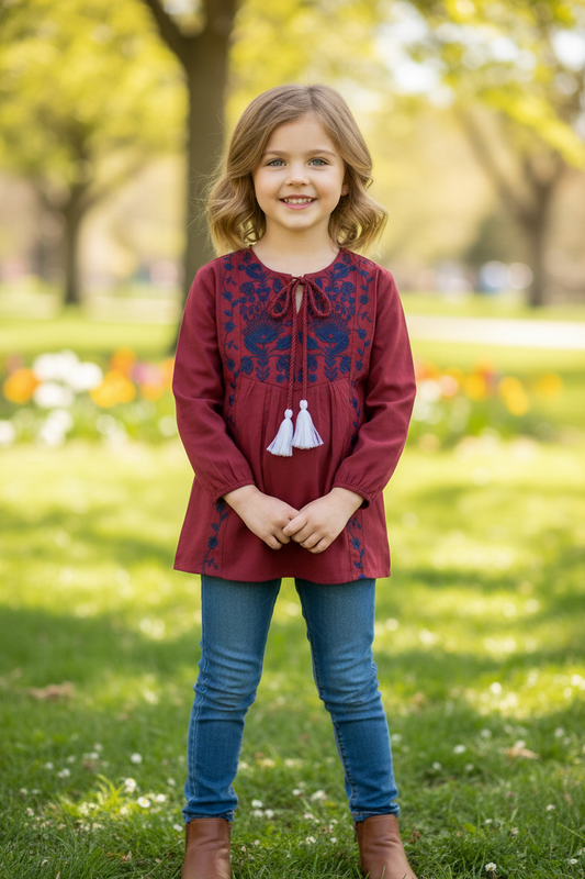 Embroidered Maroon Tunic Top