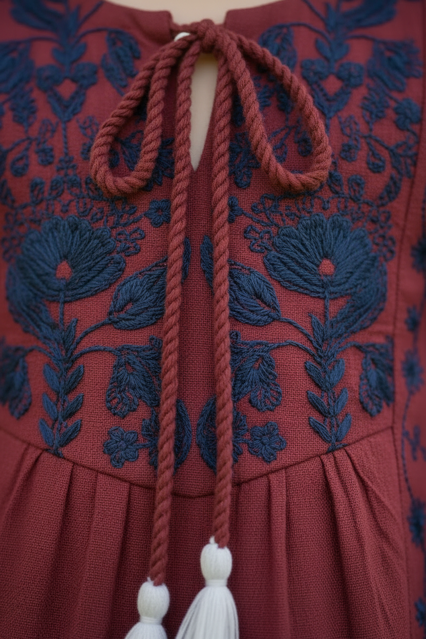 Embroidered Maroon Tunic Top