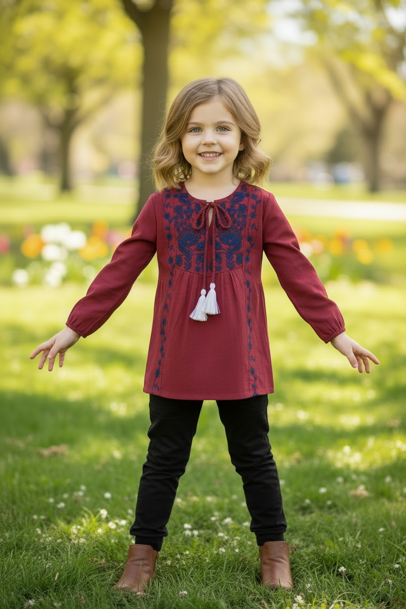 Embroidered Maroon Tunic Top
