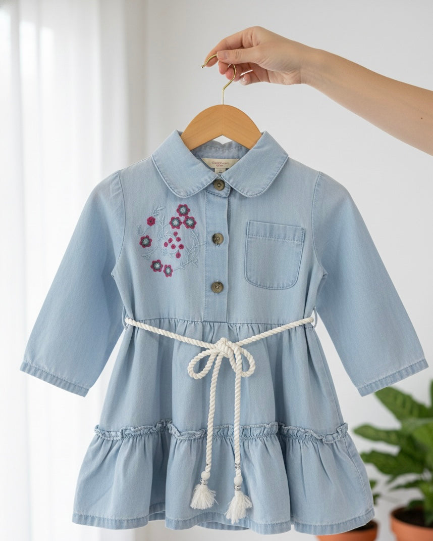 Soft Blue Denim Tiered One Piece