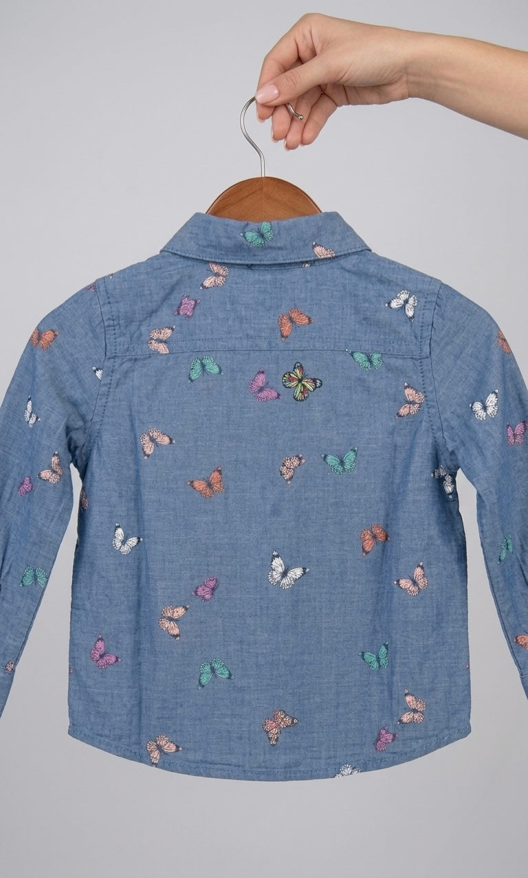 Denim Like Butterfly Print Shirt