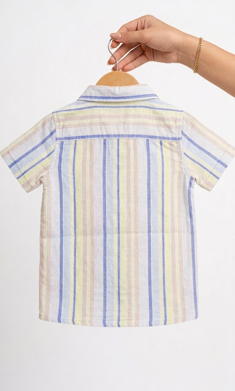 Pure Linen Striped Half Sleeve Shirt