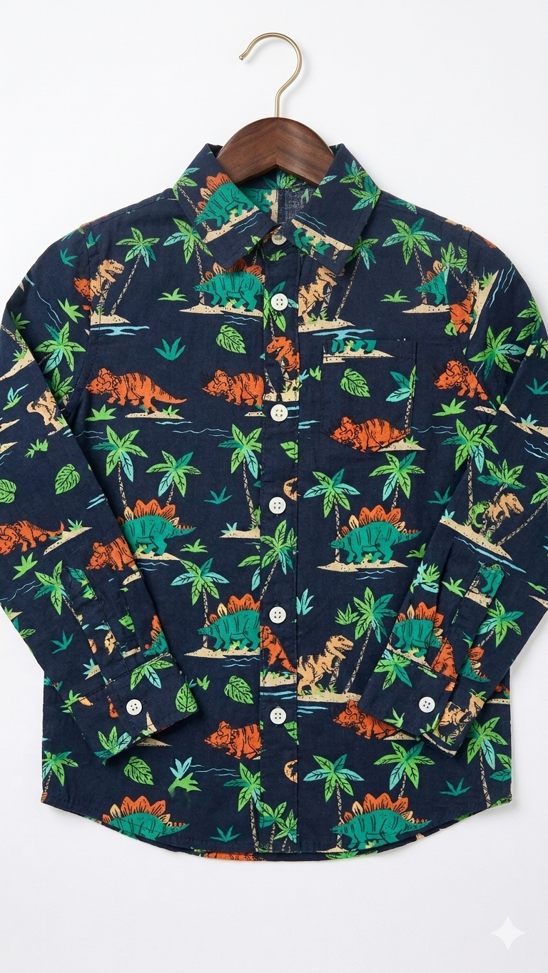 Dino-Island Print Full-Sleeve Shirt