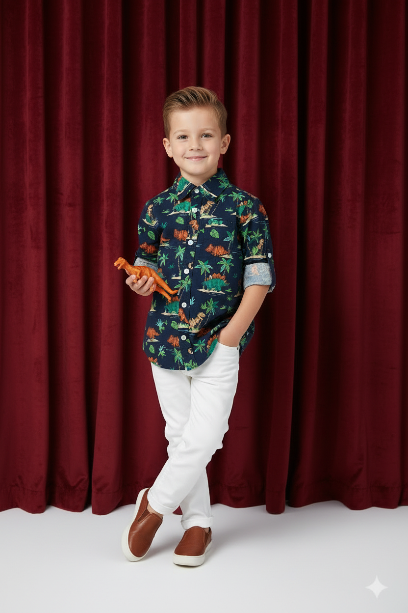 Dino-Island Print Full-Sleeve Shirt