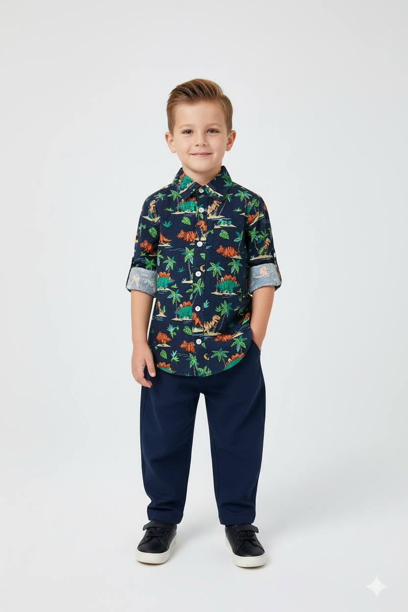 Dino-Island Print Full-Sleeve Shirt