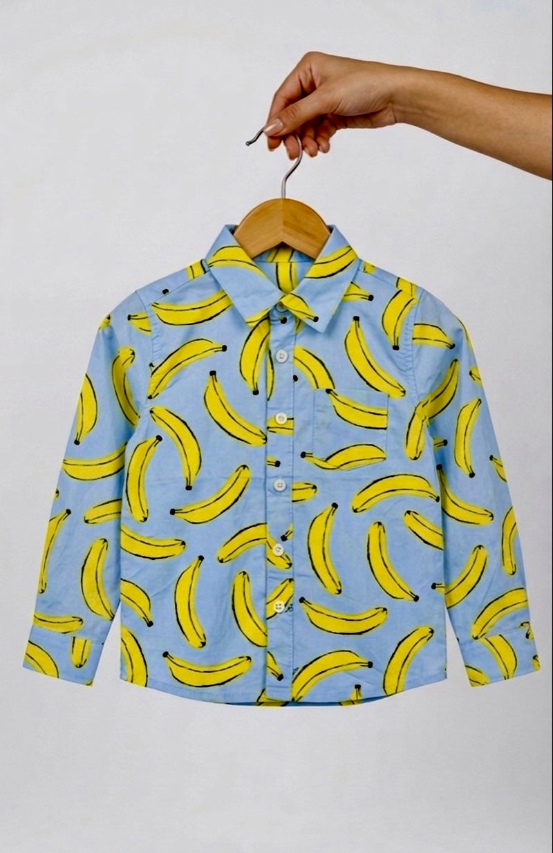 Bananas Print Cotton Shirt – Sky Blue