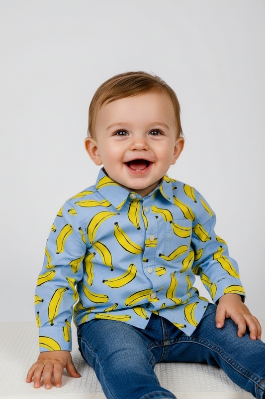 Bananas Print Cotton Shirt – Sky Blue