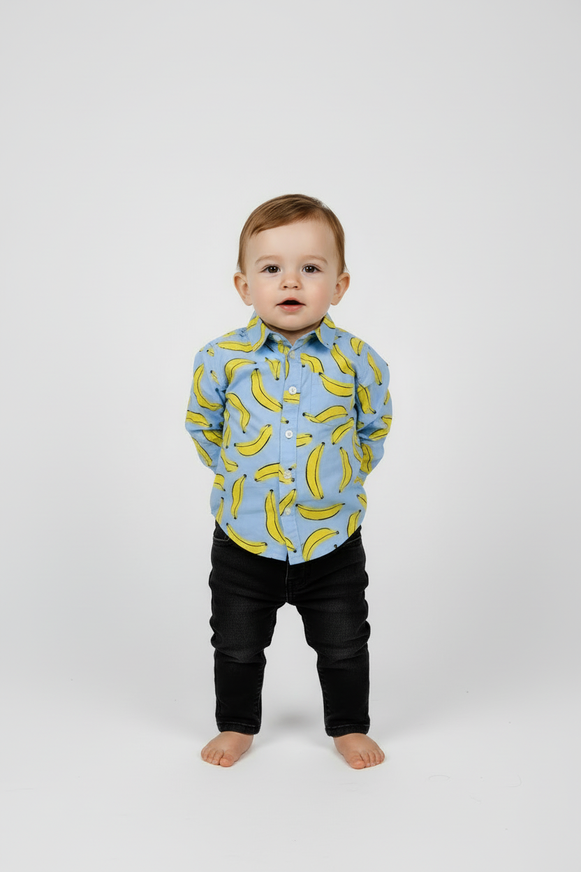 Bananas Print Cotton Shirt – Sky Blue