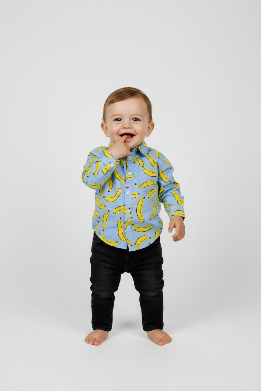 Bananas Print Cotton Shirt – Sky Blue