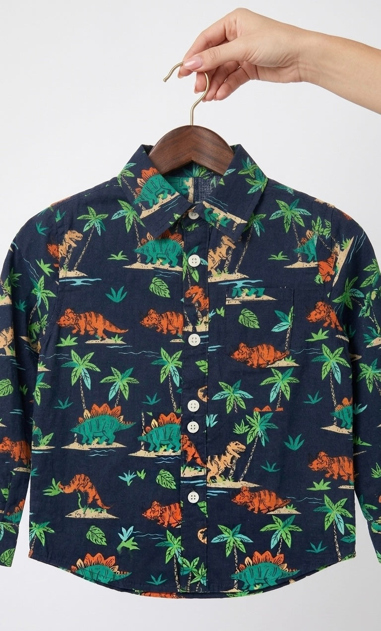Dino-Island Print Full-Sleeve Shirt