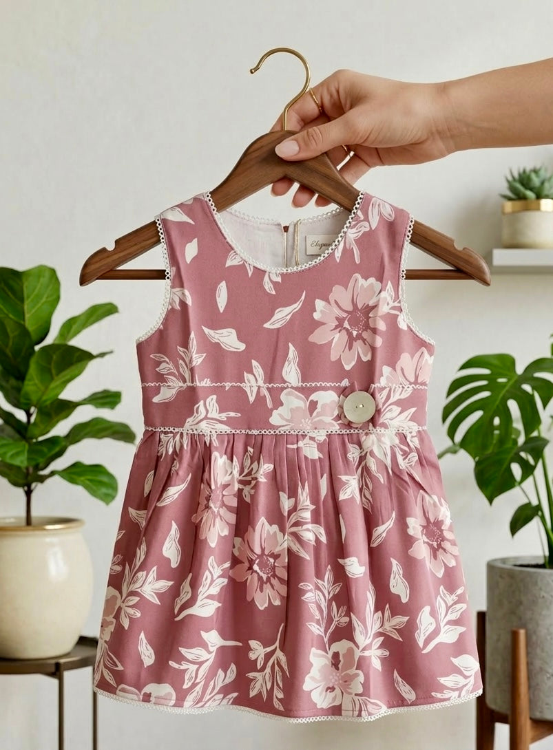 Pink Floral Sleeveless Frock