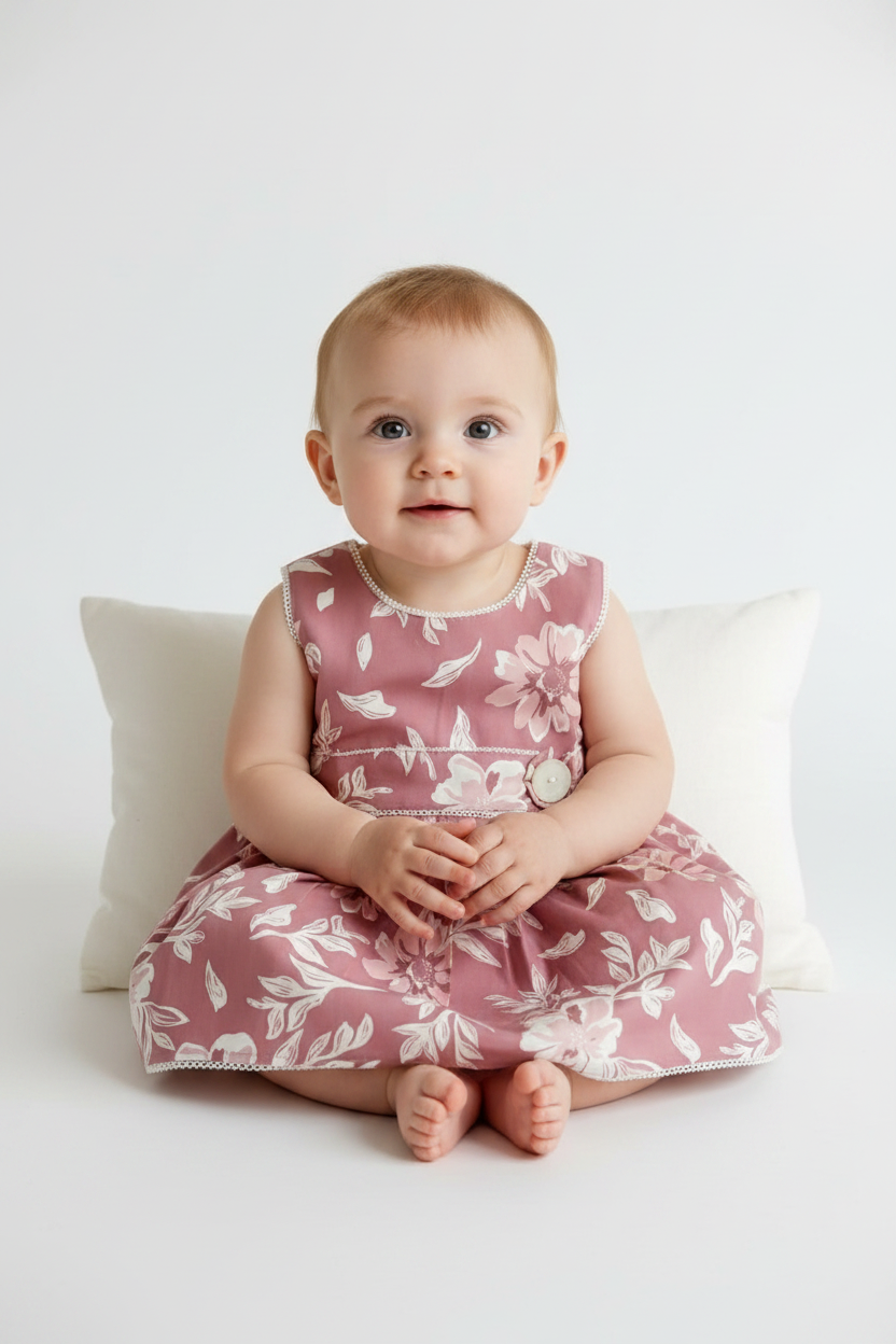 Pink Floral Sleeveless Frock