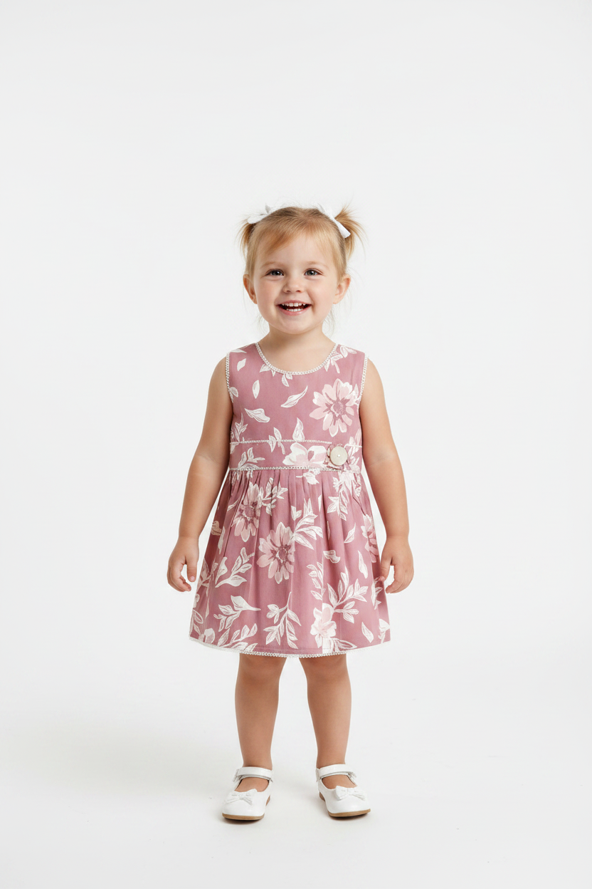 Pink Floral Sleeveless Frock