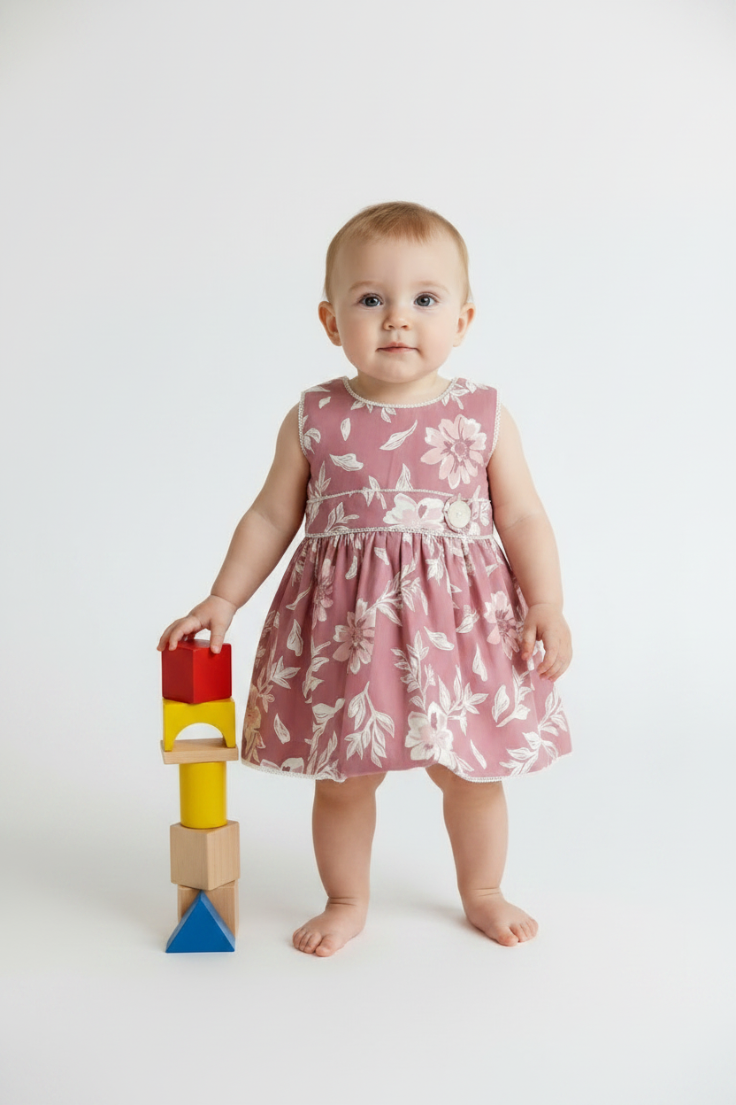 Pink Floral Sleeveless Frock