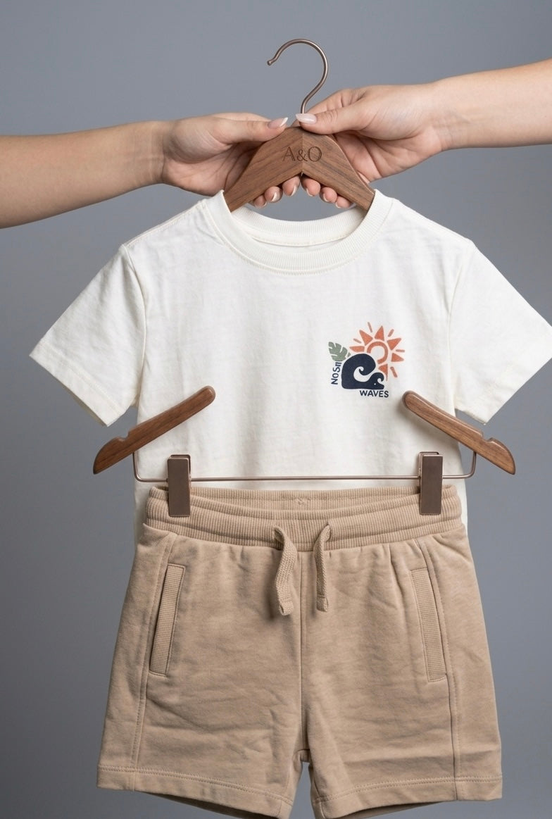 White T-shirt & Beige Short 2 Piece Set