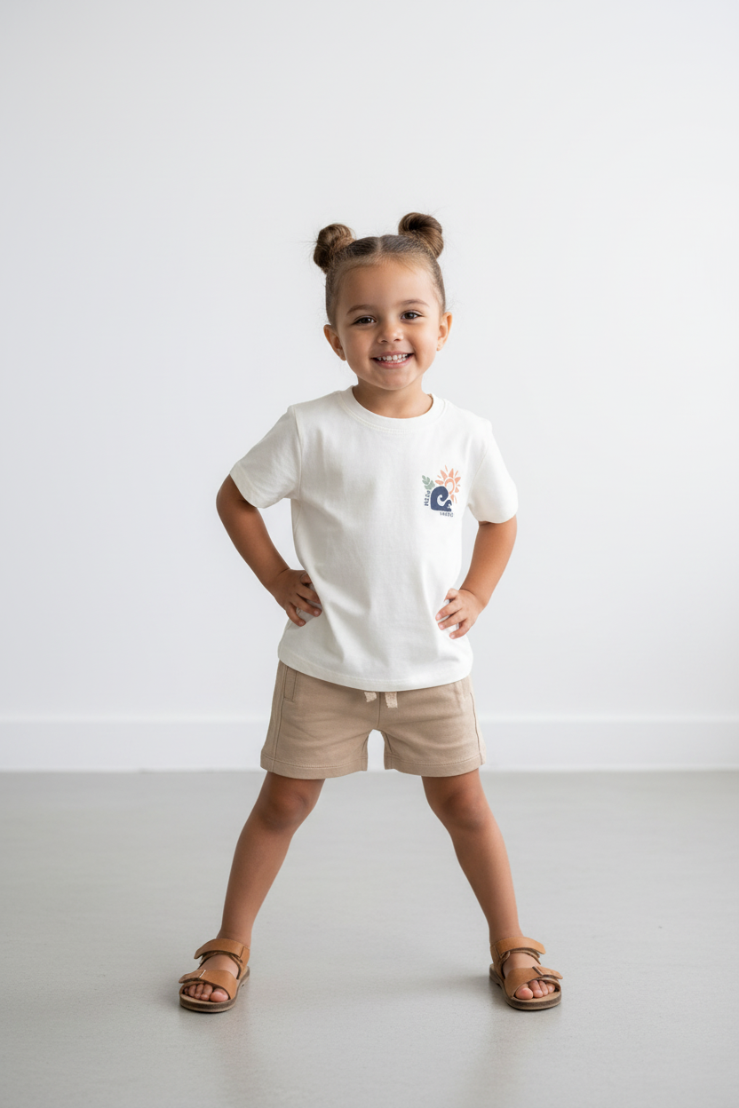White T-shirt & Beige Short 2 Piece Set