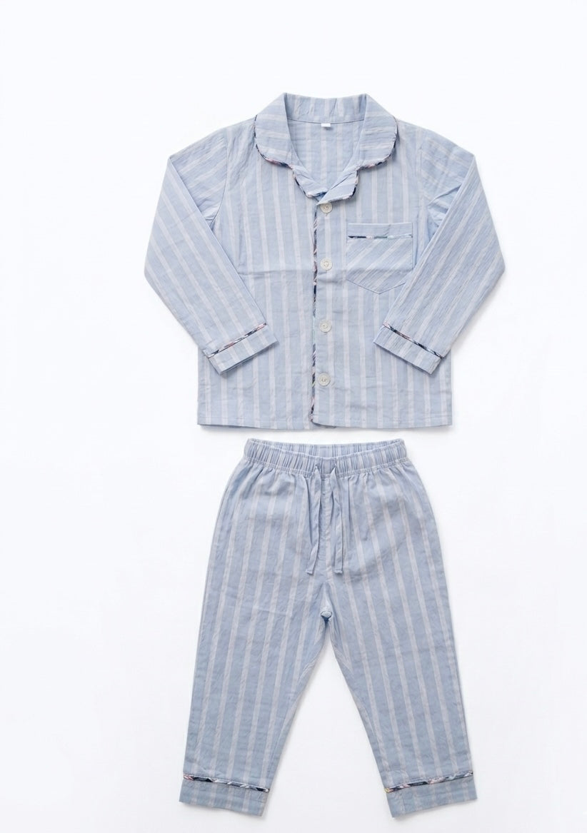Soft Blue Striped Night Suit