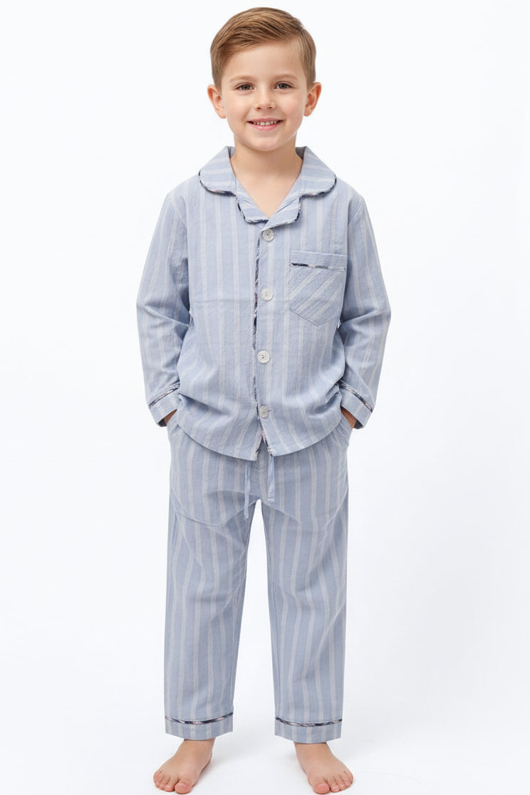 Soft Blue Striped Night Suit