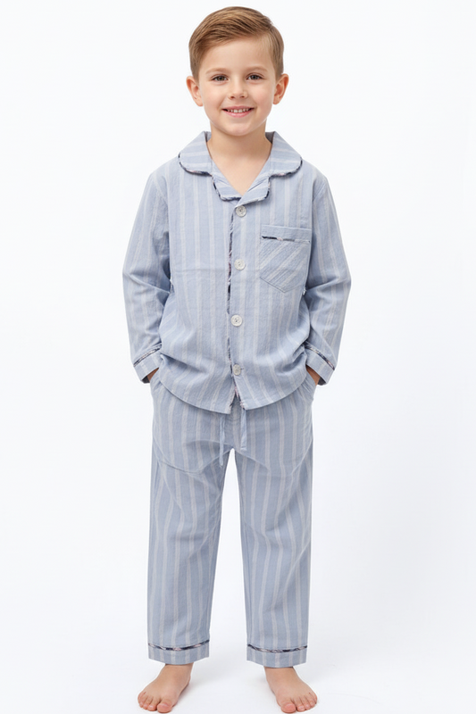 Soft Blue Striped Night Suit