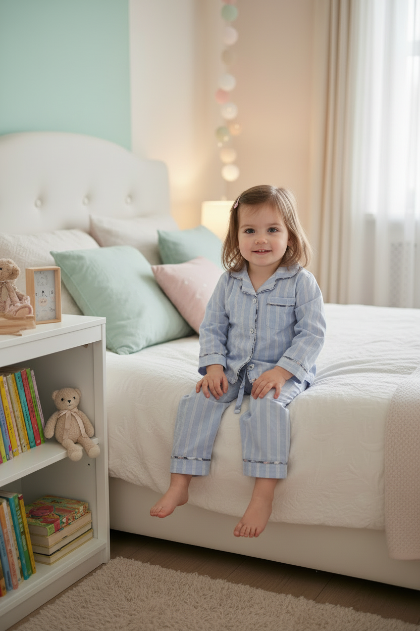 Soft Blue Striped Night Suit