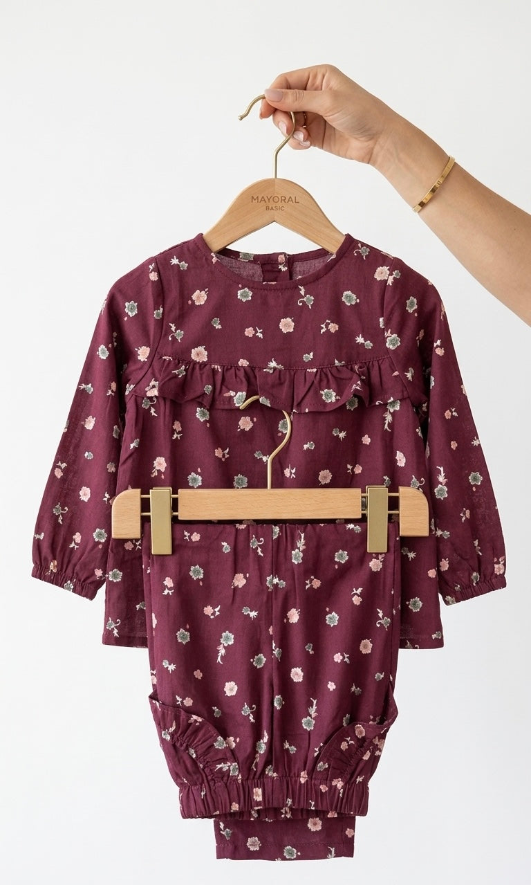 Girls Maroon Tunic Coord Set