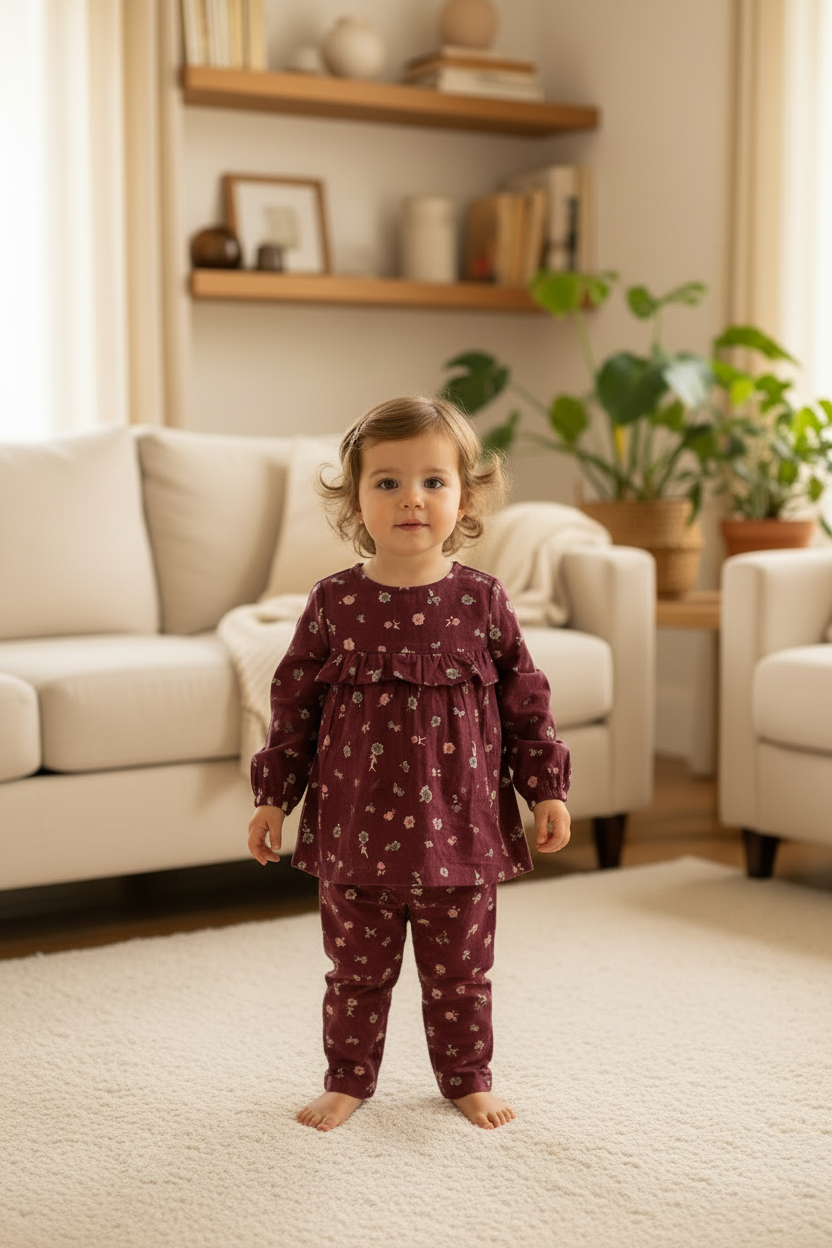 Girls Maroon Tunic Coord Set