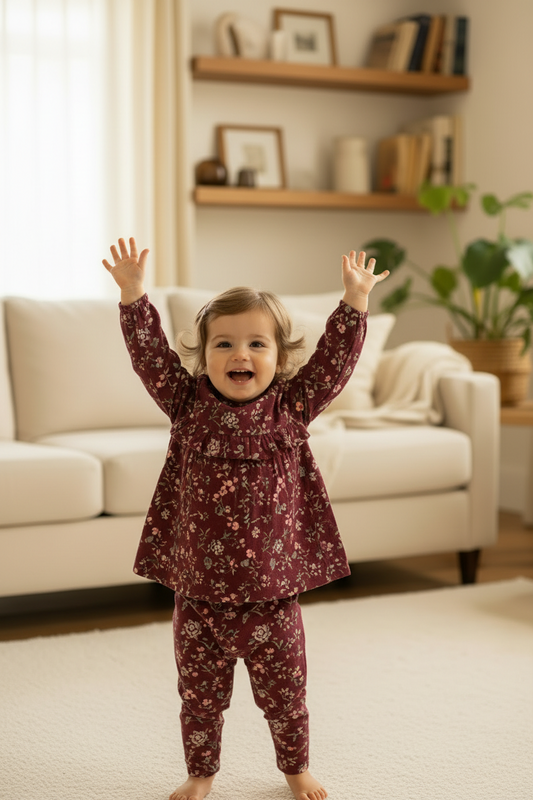 Girls Maroon Tunic Coord Set