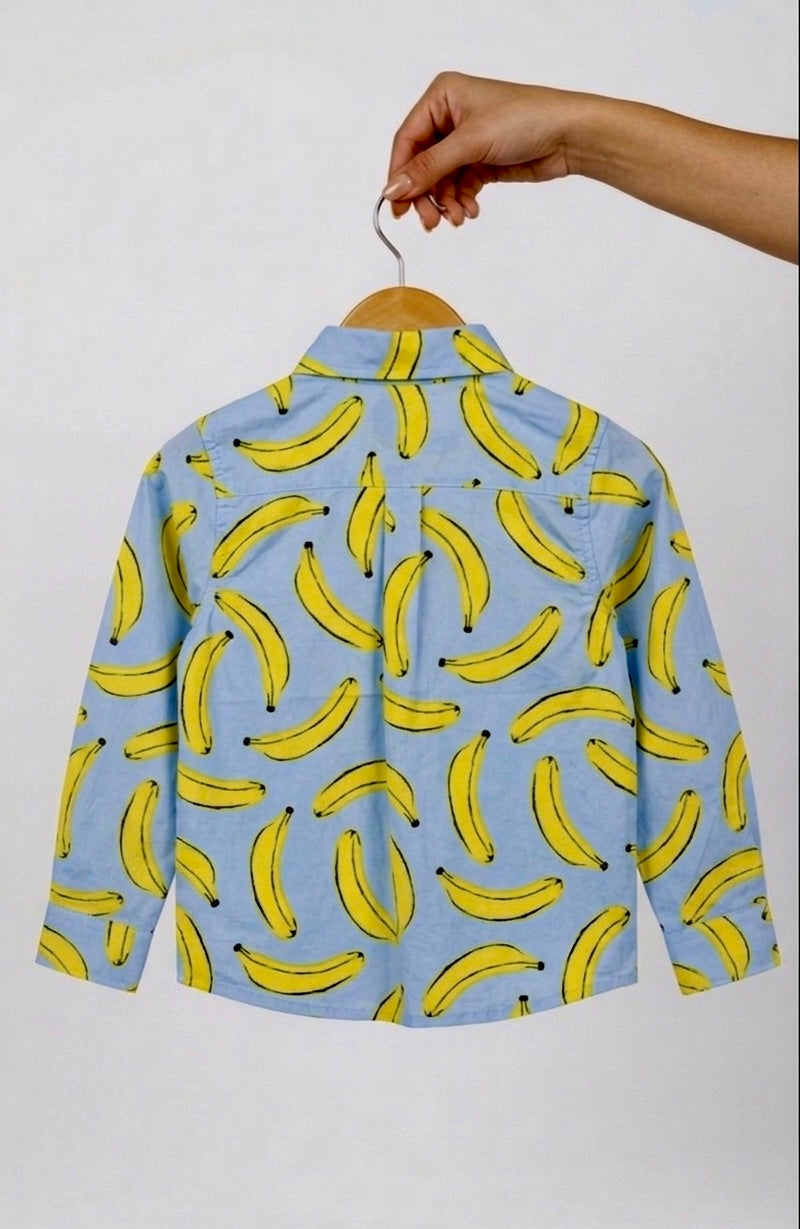 Bananas Print Cotton Shirt – Sky Blue